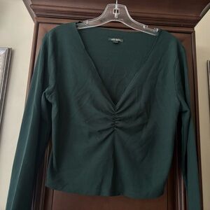 Wild Fable Deep Green Gathered Long Sleeve Top
